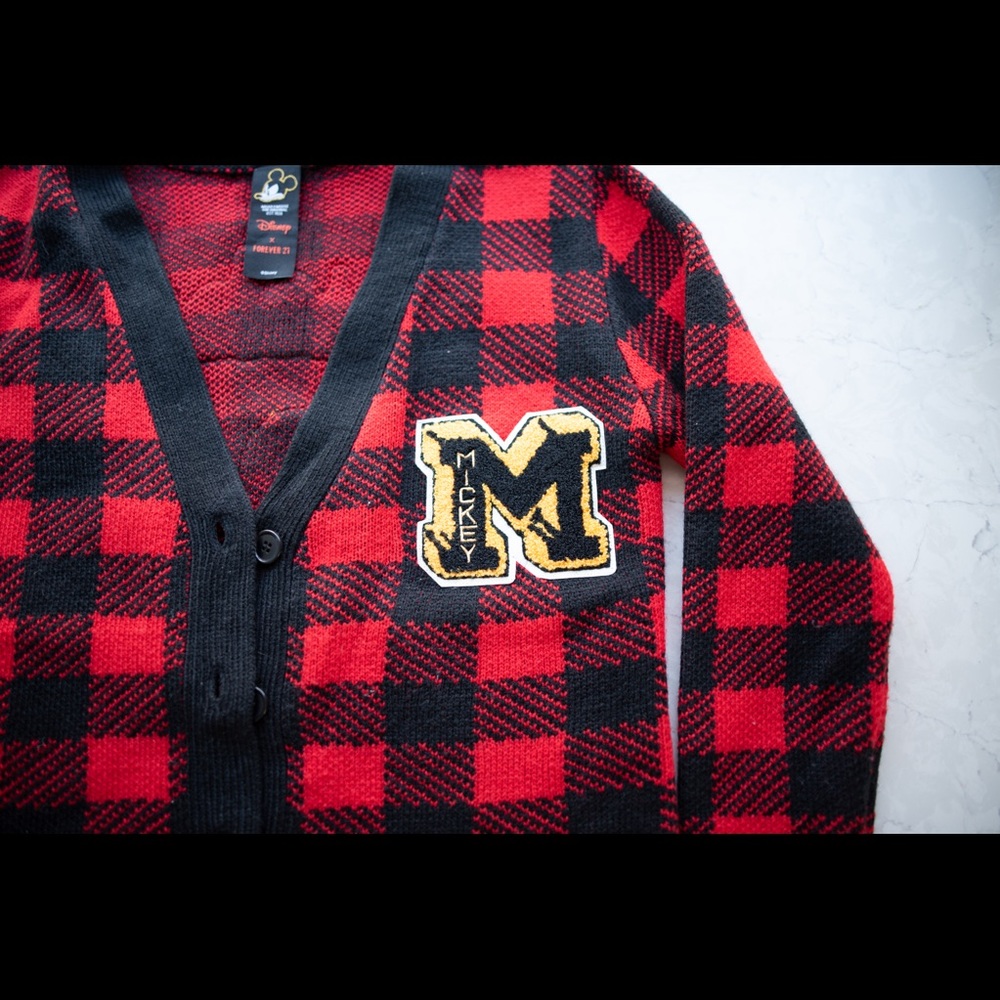 Forever 21 Mickey Mouse plaid cardigan